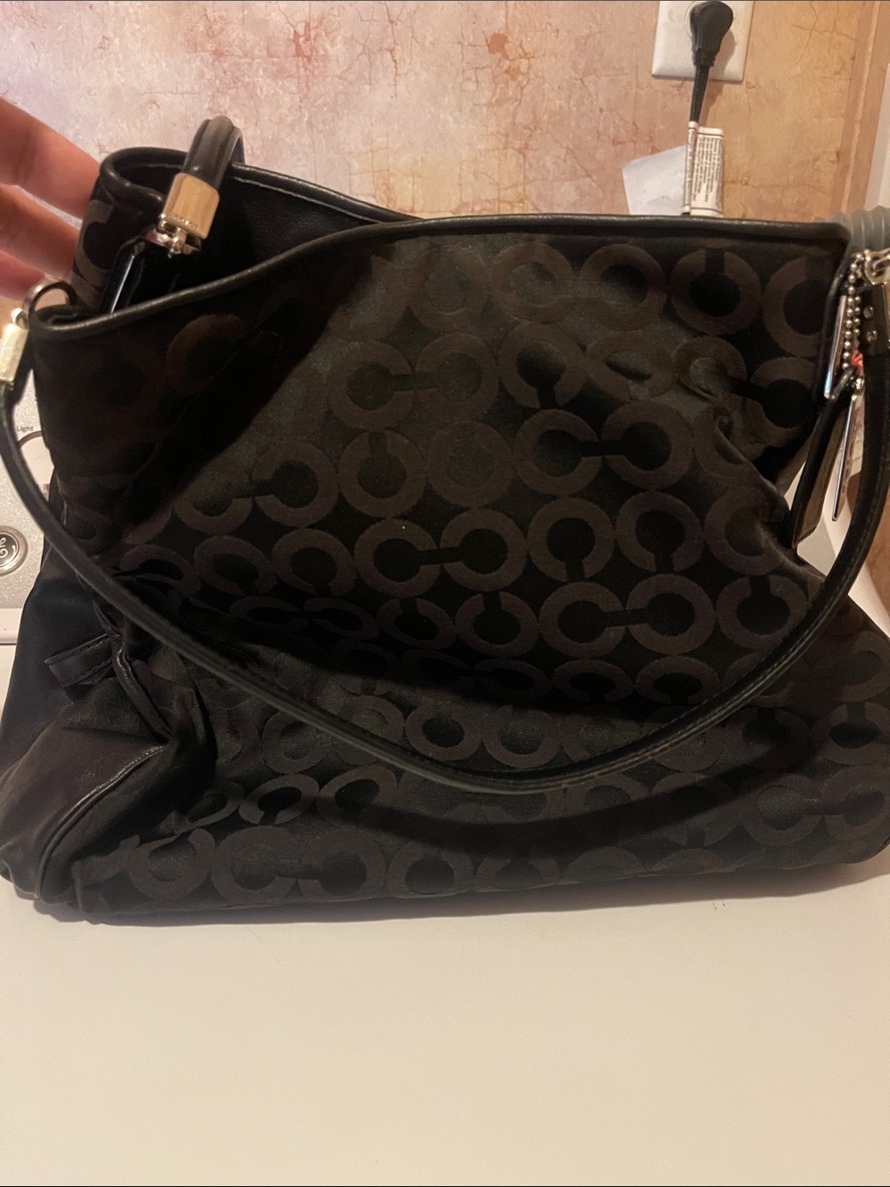 Coach Black Signature Monogram Hobo Shoulder Bag